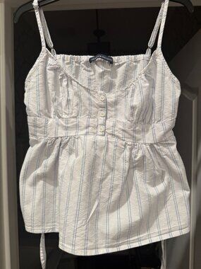 Brandy Melville Poplin White/Blue Stripe top
